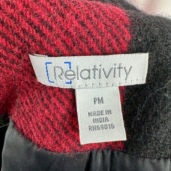 Relativity Red Black Buffalo‎ Plaid Wool Blend Peacoat Jacket PM Petite Medium - Picture 7 of 17